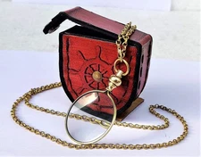 Brass Round Gold Magnifying Glass, Optical Magnifier Lens with Gold Sleek Nec...