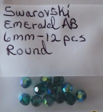 Swarovski Emerald AB Crystals 12 Pcs 6mm Round BRIGHT PRETTY COLOR NEW