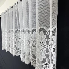 Vintage Valance Curtains SET OF 3 White Lace Scalloped Edge TWO SIZES