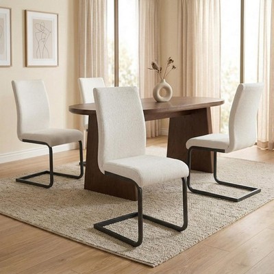 Schwingstühle 4er Set Freischwinger mit hohem Sitzkomfort Cremeweiß/Schwarz