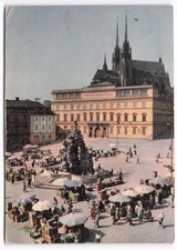 Vintage 1964 Brno Czechoslovakia Parnas Fountain Market Postcard
