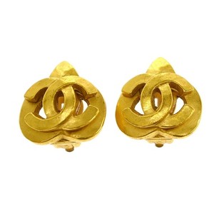 Authentic Chanel Vintage Cc Diamond Shape Clips-On Gold-Plated Gold Gold_Plated Earrings