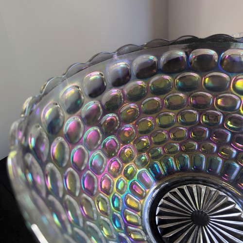 MCM Vintage Federal Glass Rainbow Iridescent Thumbprint Punch Bowl 8 cups Ladel - Picture 3 of 15