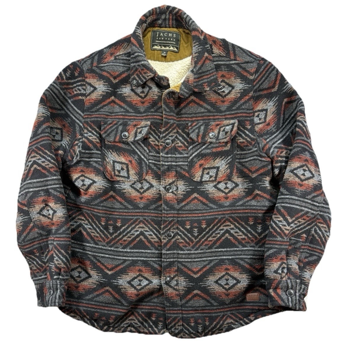 Jachs New York Shirt Jacket Shacket Men's Medium Aztec Sherpa Lined Wool Blend