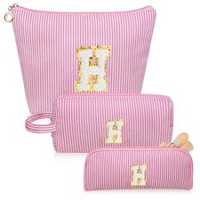Initials Makeup Bag Set, Personalized Pink Cosmetic Bag, Cute Large Make pink H