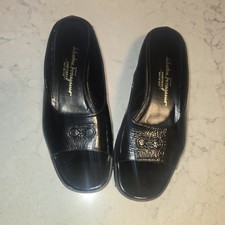 Vintage Salvatore Ferragamo Boutique Black Patent Leather Gancini Slide Sandals