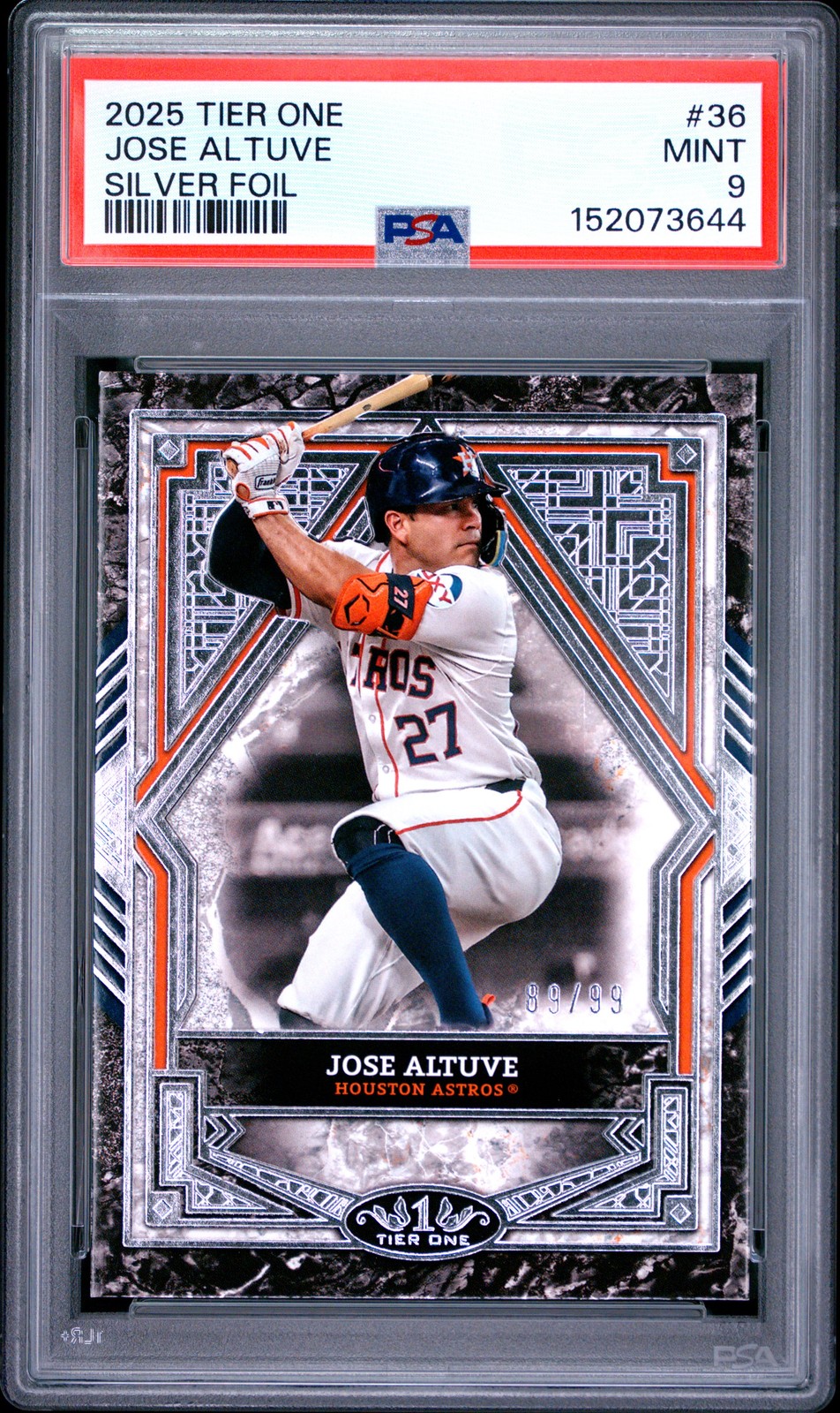 2025 TOPPS TIER ONE SILVER FOIL #36 JOSE ALTUVE 89/99 PSA 9