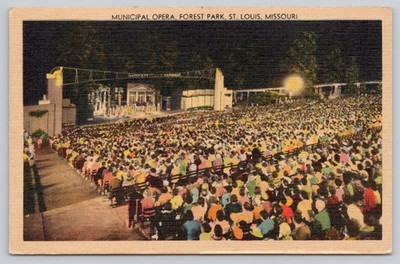 Postcard Missouri St Louis Municipal Opera Night Scene with Large Crowd 73C     