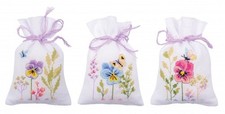 Vervaco Cross Stitch Kit Gift Bags Violets Set of 3