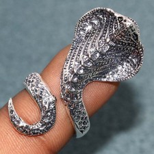 Gothic Snake 925 Silver Plated Ring US FreeSize Red Green Festive Jewelry JW
