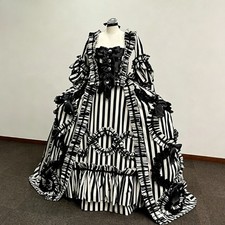 18th Century Rococo Ball Gown Dress Victorian Civil War Black White Striped Gown