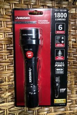 Husky 1800 Lumens Dual Power LED Rechargeable Tactical Focusing Flashlight