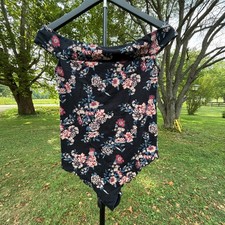Intimately Free People Floral Off The Shoulder Lettuce Trim Bodysuit Black M