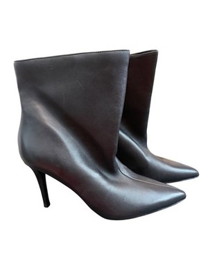 Steve Madden Black Leather Pointed-Toe Stiletto Ankle Boots Size 9.5M