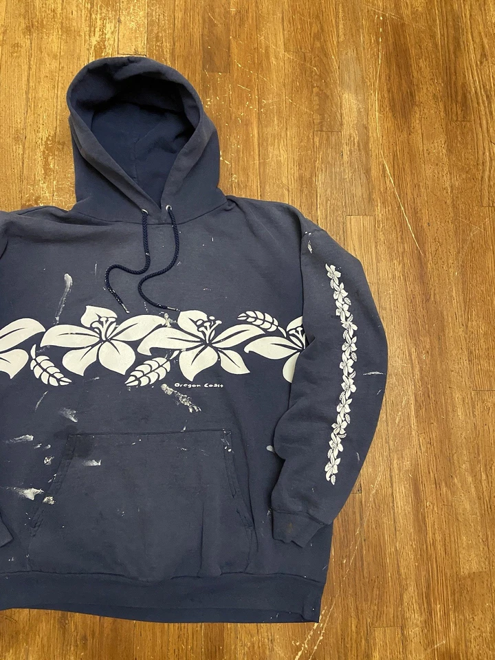 Vintage Thrashed Faded Wrap Around AOP Aloha Floral Graphic Surf Hoodie Men’s XL - Image 2 of 4