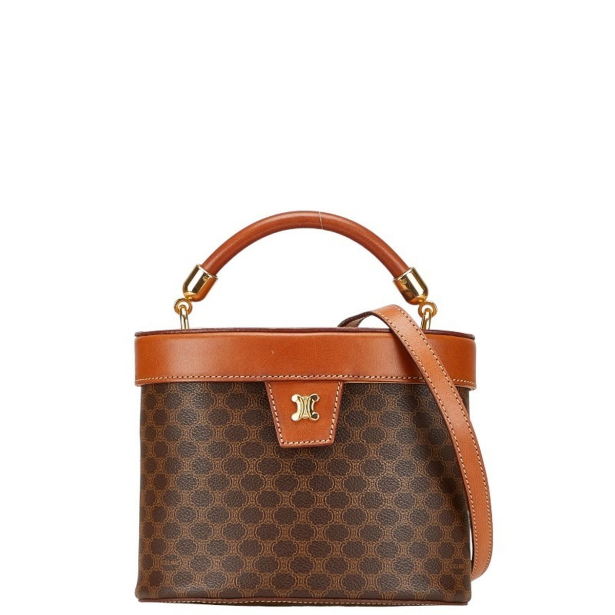 Celine Macadam Vanity Bag, Shoulder 2-Way, Brown Leather, Women's