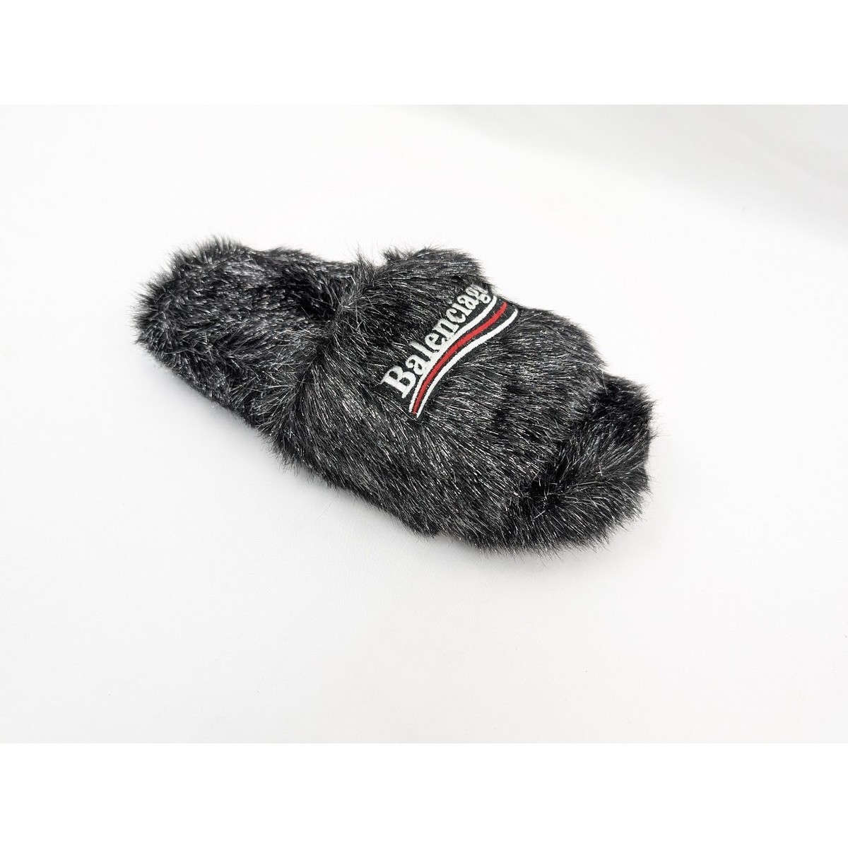 Balenciaga Furry Slide Metallic in Black/Silver/White/Red BNWB 36