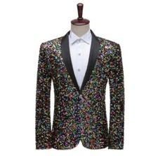 Men's Sequins Flashing Bar Nightclub Singer Blazer Stage Suit Slim Lapel Jackets