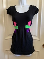 Quantum Women’s Dress Open Sides Sz 8 Black Open Back Stretch Bodycon