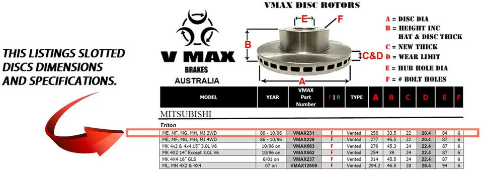 S SLOT fits MITSUBISHI Triton ME MF MG MH MJ 2WD 86-96 FRONT Disc Rotors & PADS - image 2 of 4