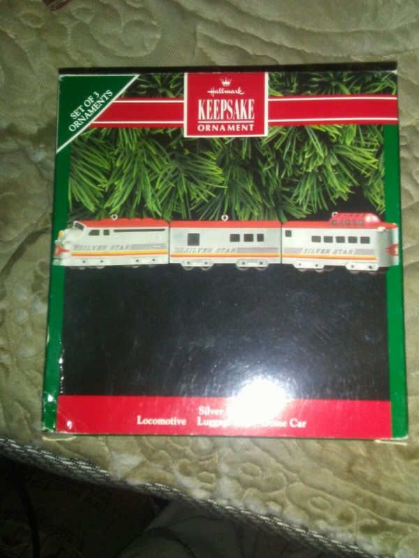 VTG '92 HALLMARK Keepsake Ornament Silver Star Locomotive, Luggage Car, Dome Car
