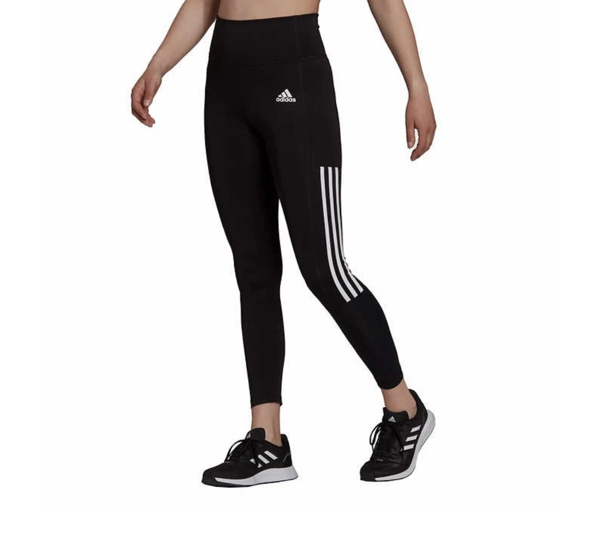 Adidas Women's 3-Stripe 7/8 Style High Rise Tight Fit Side Pocket Legging  Black