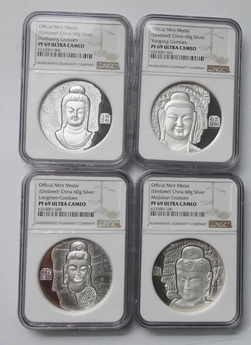 China 2012 Chinese grotto heritage Buddha statue 4×60g silver medal NGC PF69