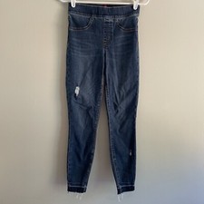 Spanx Women XS Blue Medium Wash Denim High Rise Distressed Ankle Skinny Jeans