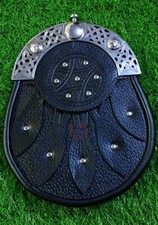 Scottish Handmade Hunting Dress Kilt Sporran In Black Real Leather High Quality