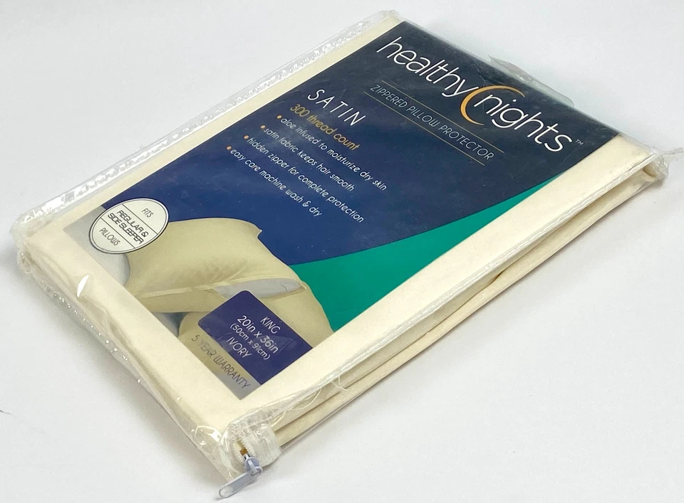 Healthy Nights Satin Pillow Protector 300 Thread King 20" x 36" Ivory Set of 3 - Image 4 of 4