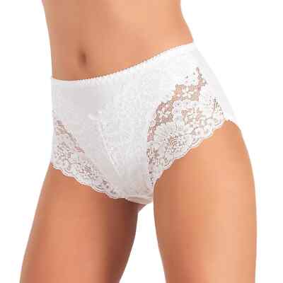 JADEA 2er Damen Slip hohem Bund Taillenslip Spitzeneinsatz Weiß  M-3XL  38-46