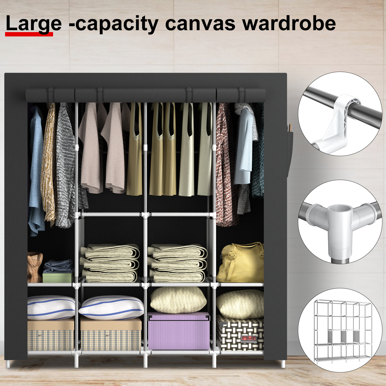 Portable Wardrobe Clothes Closet Storage Organiser Unit With