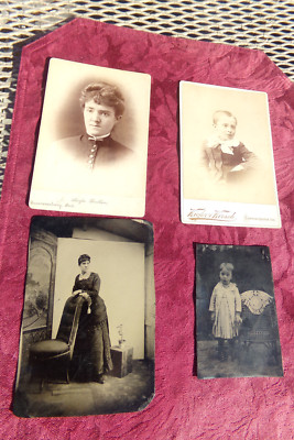 4 ANTIQUE  MOTHER/ CHILD  Photograph  Tin Type/Cabinet Card LAWRENCEBURG INDIANA