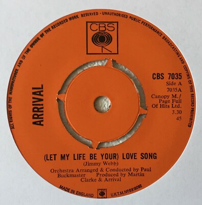 [JIMMY WEBB] ARRIVAL~(LET MY LIFE BE YOUR) LOVE SONG~UK VINYL 7'' SINGLE [Ref.1]
