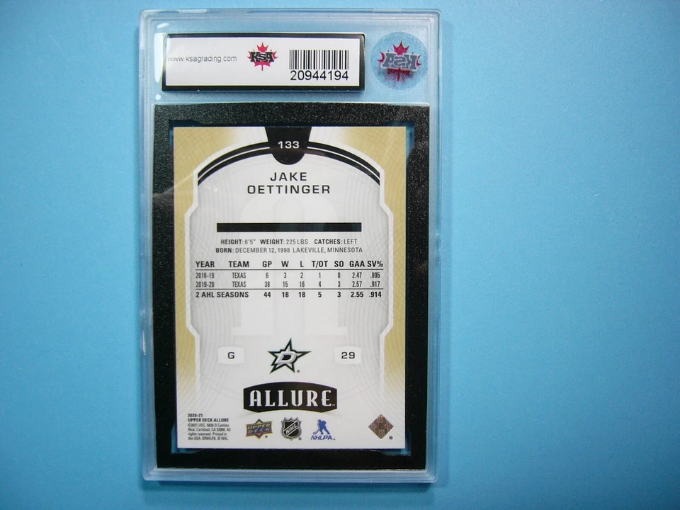 2020/21 UPPER DECK U.D. ALLURE CARD #91 JAKE OETTINGER ROOKIE RC KSA 10 GEM UD - Image 2 of 2