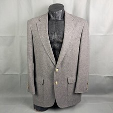 Vintage Palm Beach Blazer 44R Men Gray Wool 2-Button Brass Buttons USA Classic