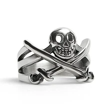 Calico Jack Rackham Jolly Roger Pirate Flag Ring Sizes 6-16 Stainless Steel Band