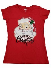 Womens Red Santa Claus Merry Christmas Xmas Saint Nick Holiday Tee T-Shirt