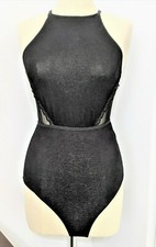 TAHARI Strappy Back Lace Accent Bodysuit Black Size S NWOT
