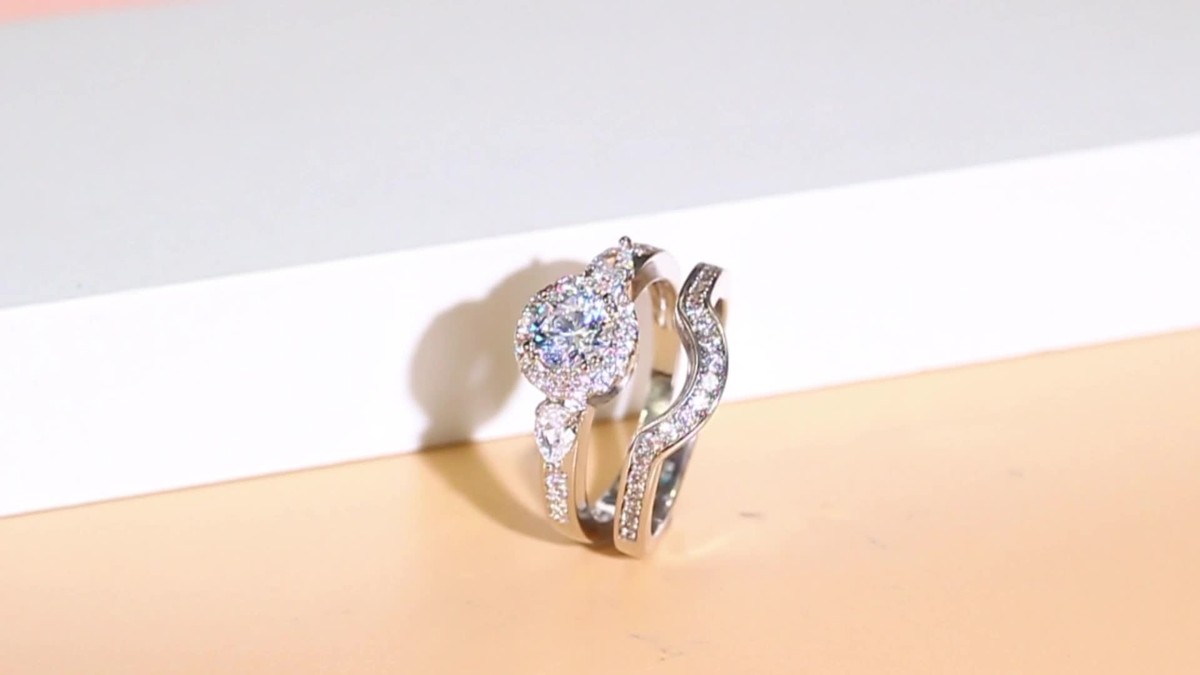 Round Cubic Zirconia Stackable Silver Plated Engagement Ring Set