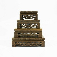 Redwood Carving Teapot Base Oriental Pedestal Square Flower Pot Vase Decor SHP