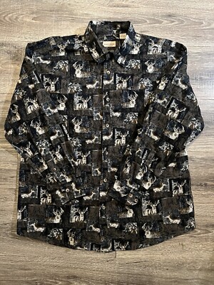 Deer Buck Rugged Earth Outfitters Long Sleeve Button Shirt Men's L Green Hunting