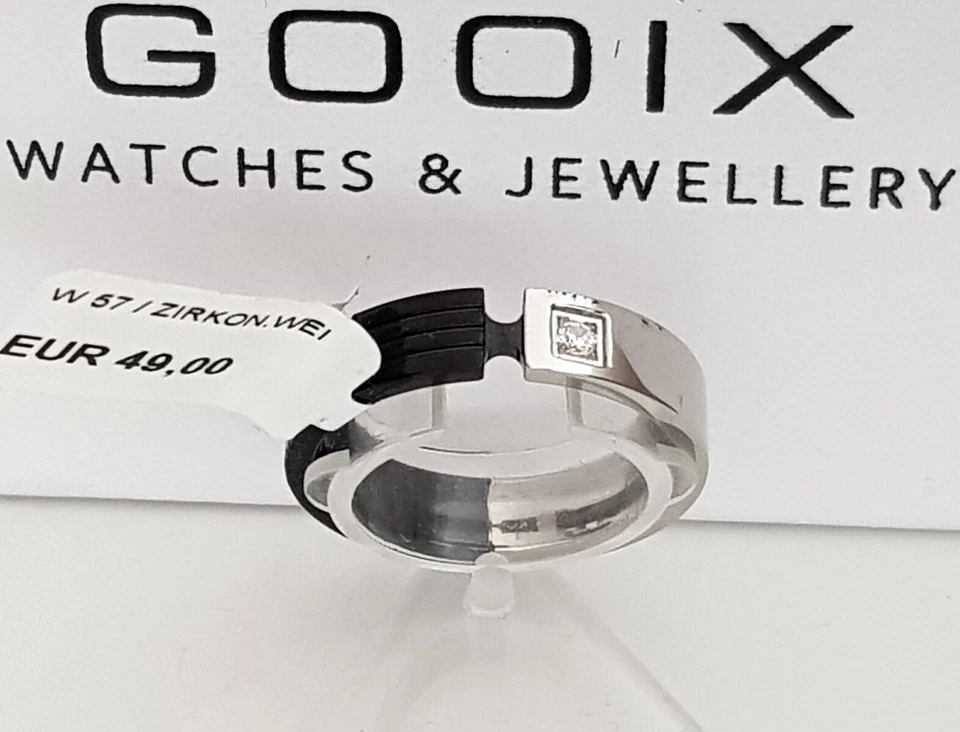 GOOIX Herrenring Edelstahl silber schwarz Zirkonia Gr 57 RING neu ohne Box 30