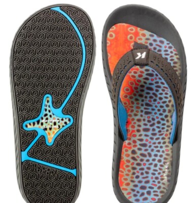 SIZE #9 KORKERS FISH FLIP SANDAL DEYOUNG BROWN TROUT FIXED  display picture 1