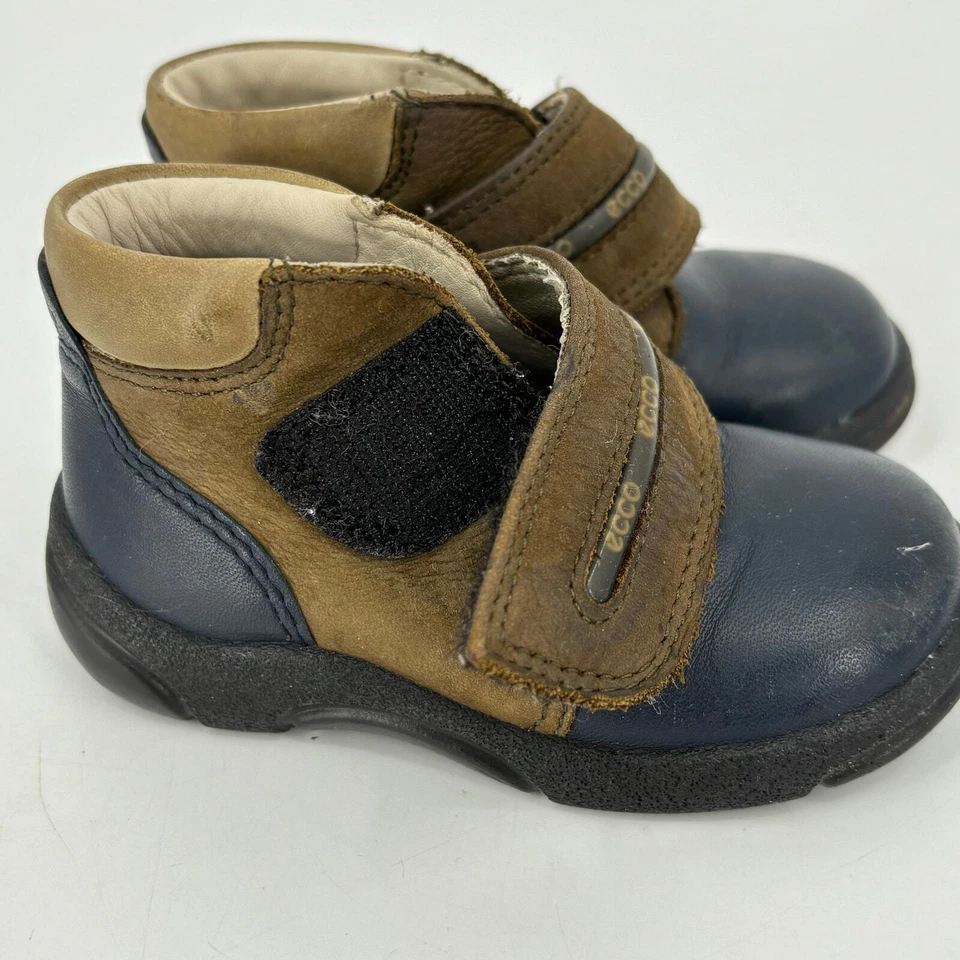 ECCO Bebé Zapatos para Caminar Cuero Azul Marino Marrón Tenis Niño Pequeño Niño Talla 8 Foto 3 de 4