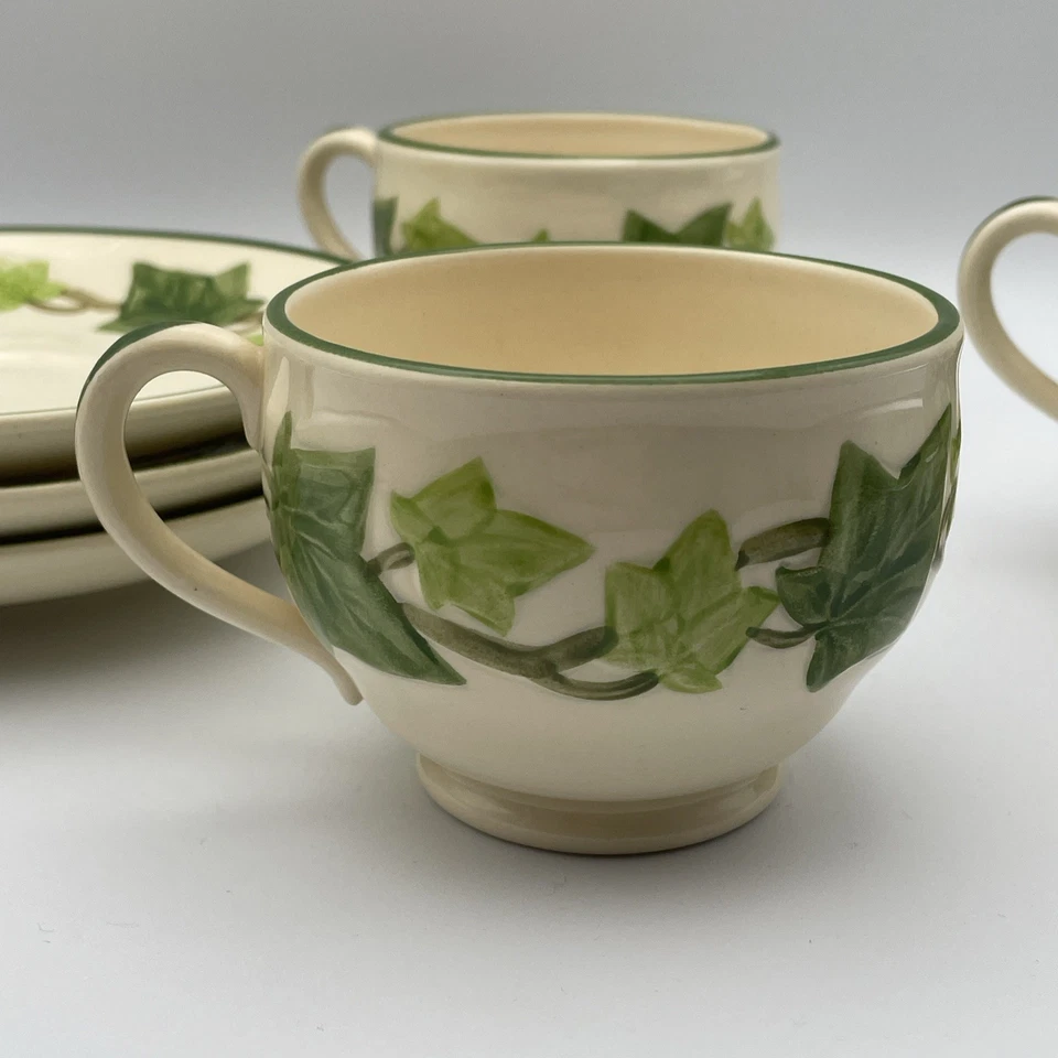 Vintage Franciscan Ivy Coffee Tea Cups with Saucers Set of 3 Ivy Leaf USA Nicks - Image 3 of 4