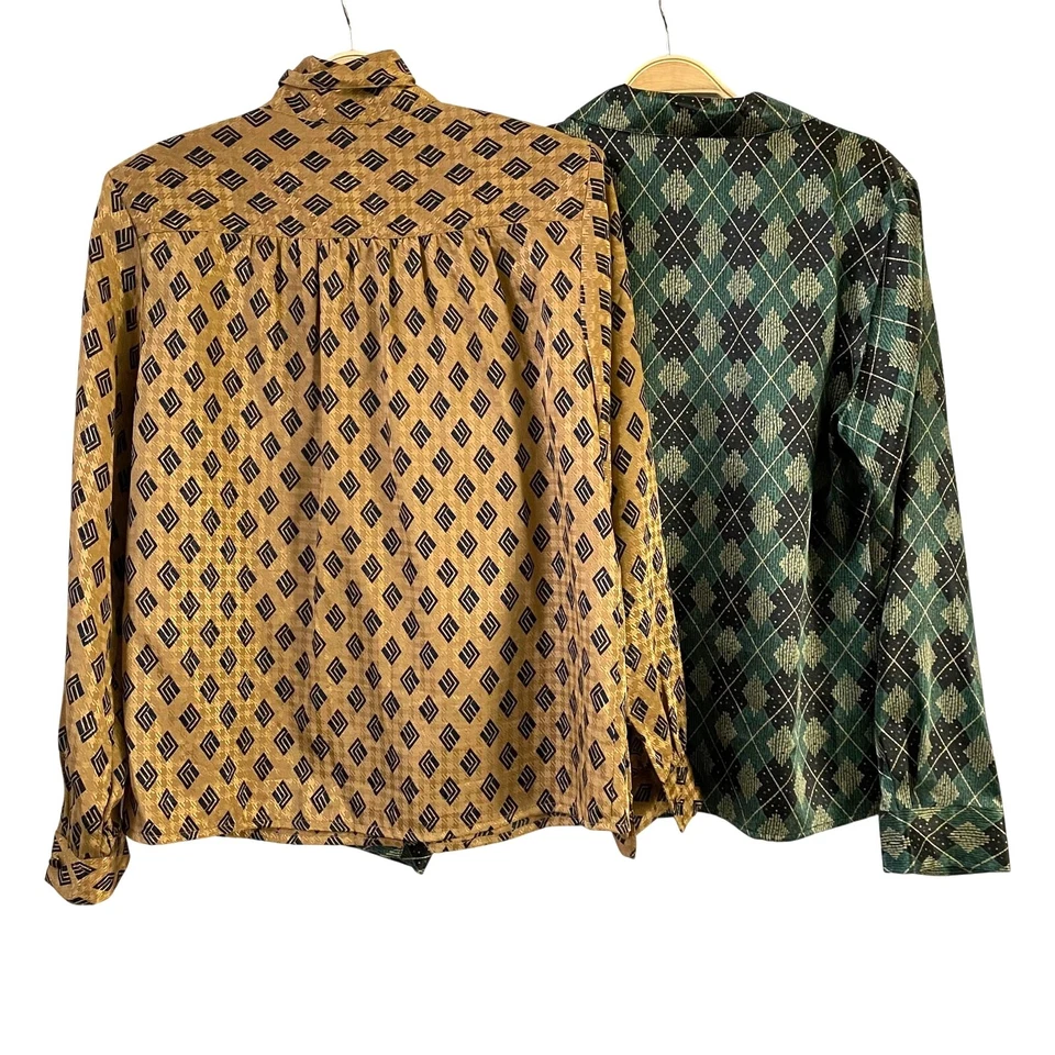 De Colección Blusa Laura Scott & Jayne Abotonada Mujer 12 Lote de 2 Dorado Verde Dinero Antiguo Foto 2 de 4