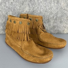 Minnetonka Moccasin Women's 11 Brown Suede Double Fringe Side Zip Ankle Boots