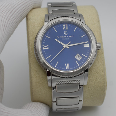 Charriol Parisii 40mm Stainless Steel Blue Dial Mens Quartz Watch