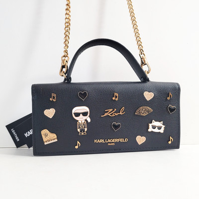 Karl Lagerfeld Paris Jacqueline Black Small Crossbody Wallet with Music Pins NEW